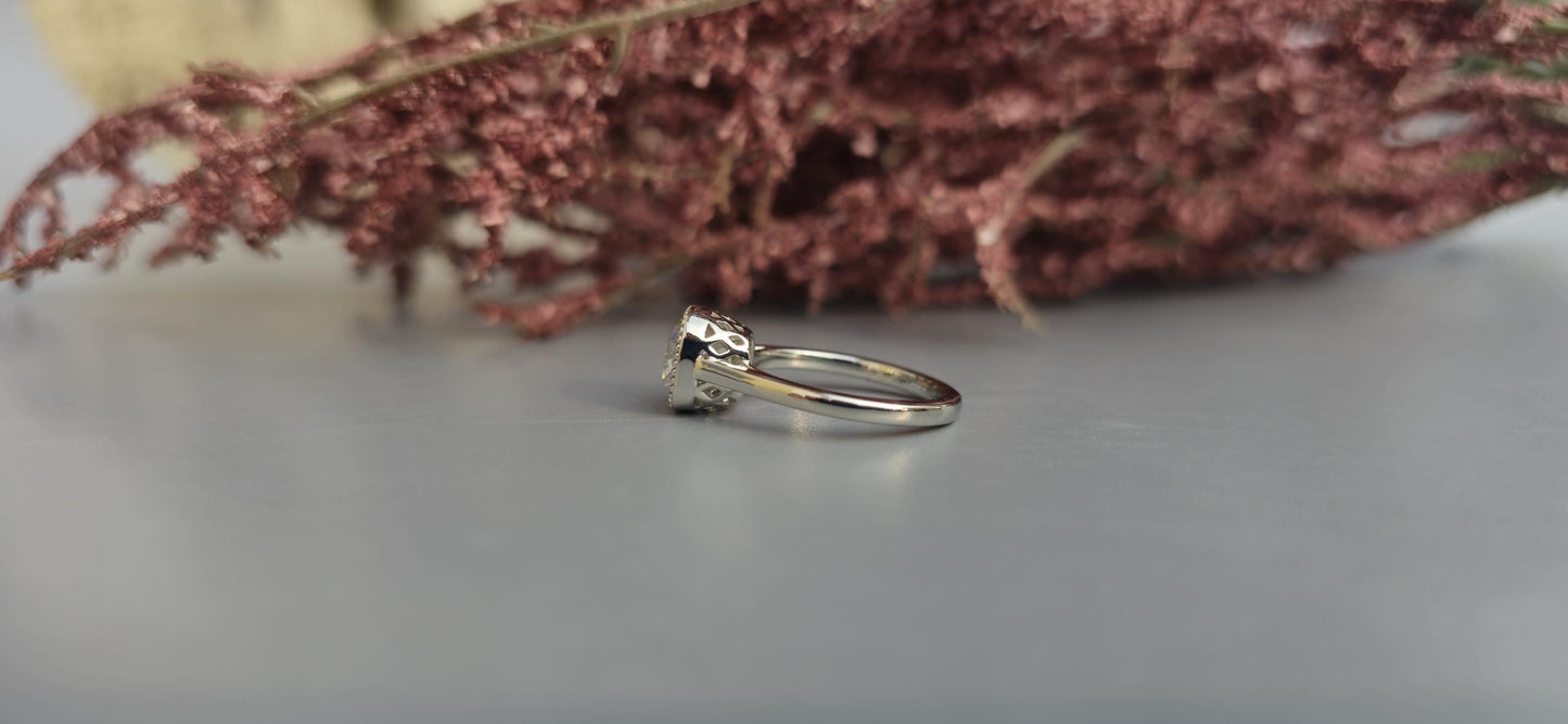 Old Mine Elongated Cushion Cut Milgrain Bezel lattice set Moissanite Engagement Ring with\without shoulders,Vintage Ring