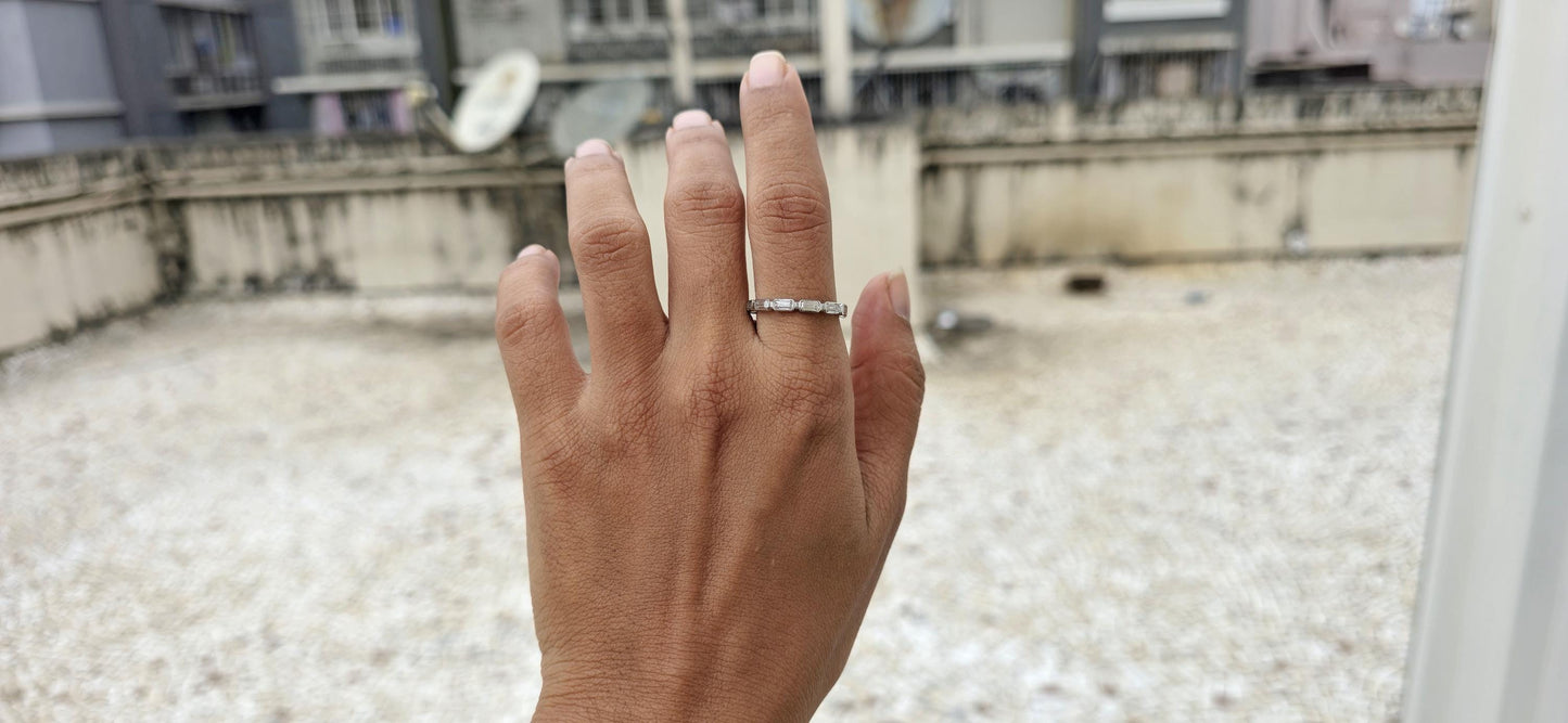 East West Set Emerald Cut Moissanite Bezel Set Full\Half Eternity wedding band, Stackable ring, Statement ring