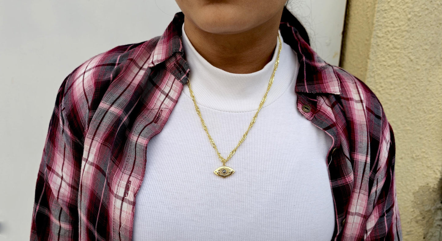 Evil eye pendant, Salt and pepper with lab grown diamond Third Eye talisman charm locket, anniversary birthday gift pendant for women, wife