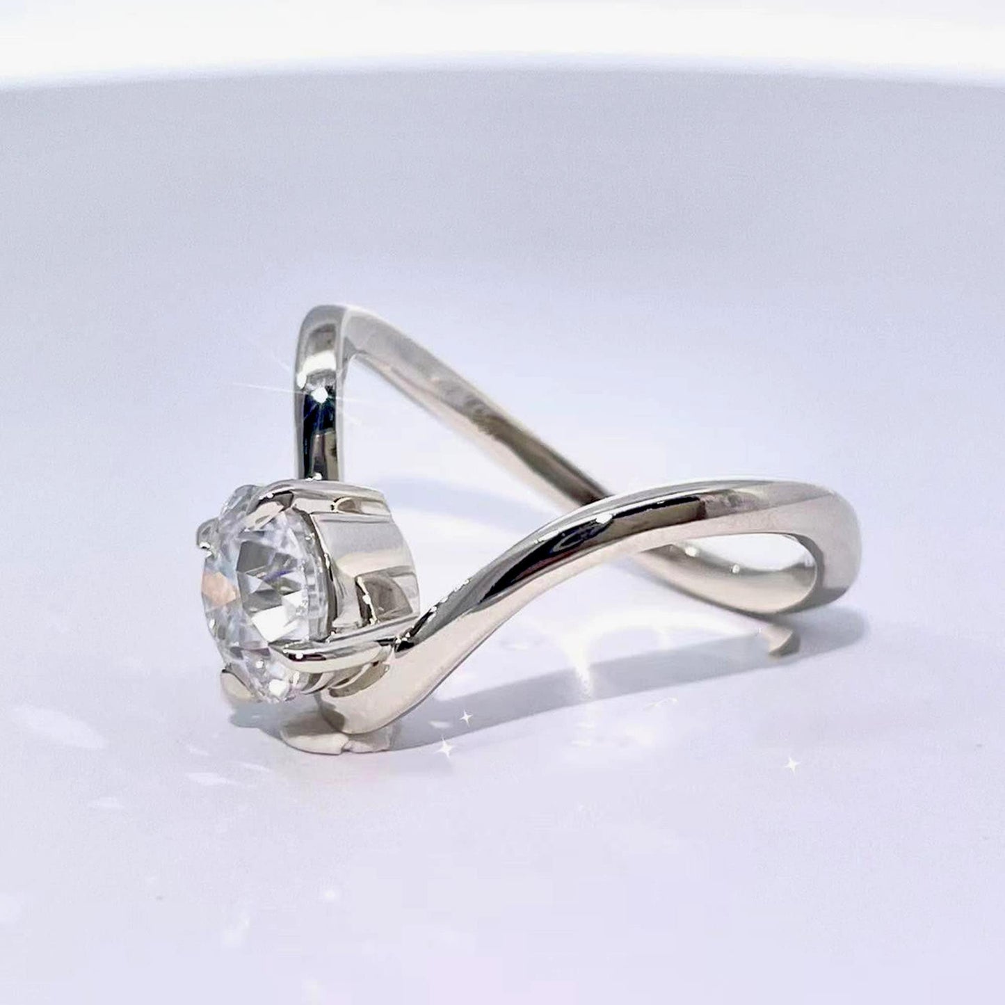 Floating Old European Cut OEC Compass prong NSEW set Solitaire Engagement ring, Ring for her, gift ring for women, vintage moissanite ring.