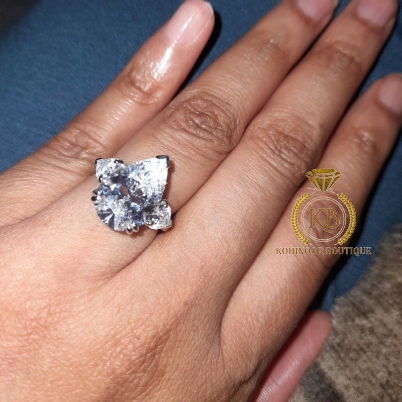 Pear 3-Stone moissanite solitaire Engagement Ring, ring for her, statement ring, gift for women