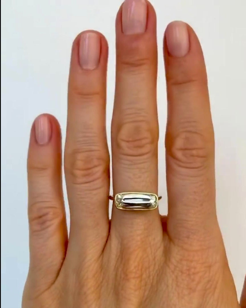 Elongated Cushion Engagement ring, Moissanite Cushion bezel East West set solitaire Ring, Ring for her, Rings for women