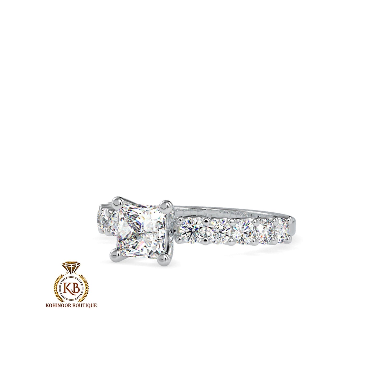 Princess Cut Solitaire with side U pave Band Moissanite Engagement ring, ring for her, gift for her