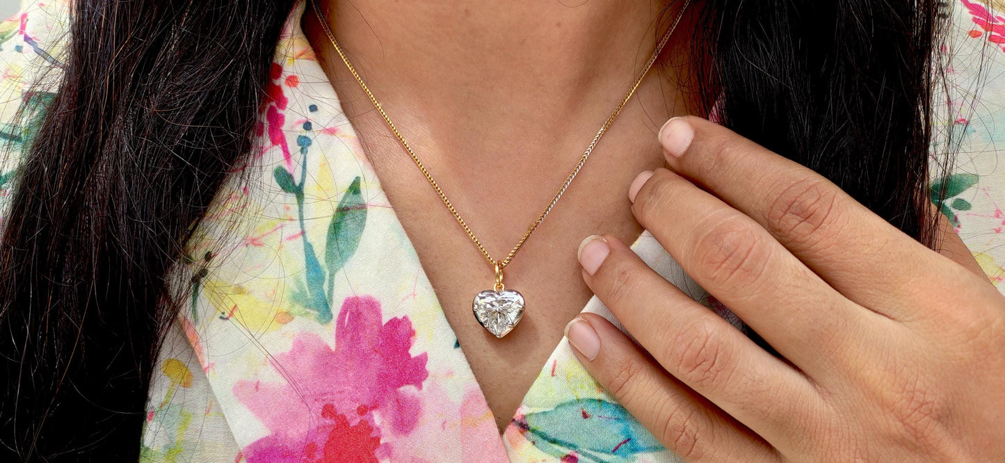 Heart Cut Moissanite Collet set Georgian cut down button back set Pendant without chain