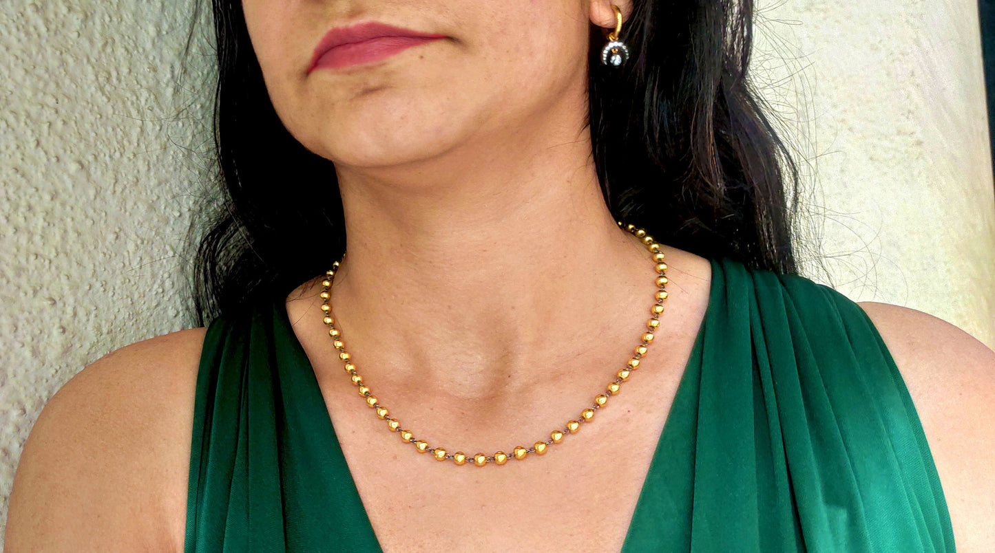 Ready to dispatch, Gold plated Ball n Chain Necklace with blackened gold links without pendant, Edwardian necklace, necklace for women