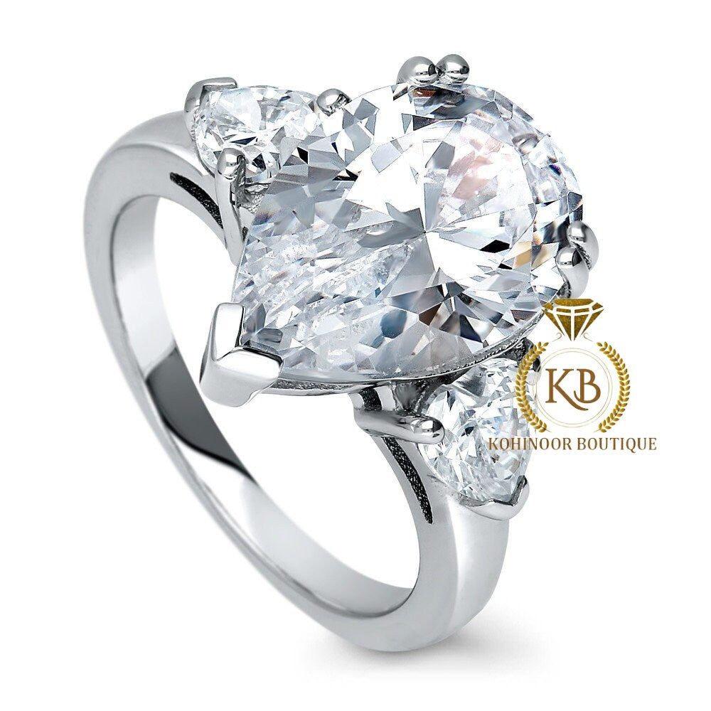 Pear 3-Stone moissanite solitaire Engagement Ring, ring for her, statement ring, gift for women