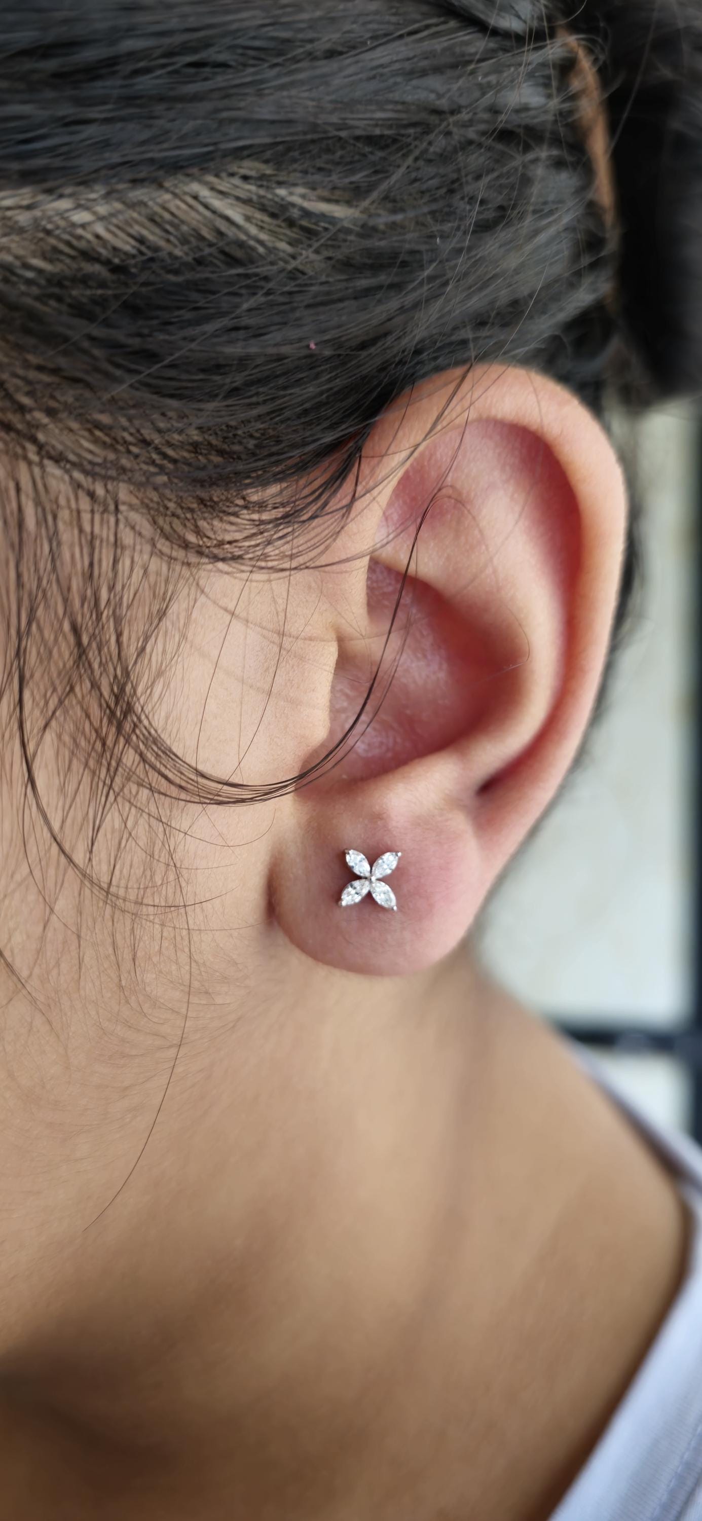 Marquise moissanite floral studs for women, earrings for girls, flower studs, dainty everyday studs, petite studs