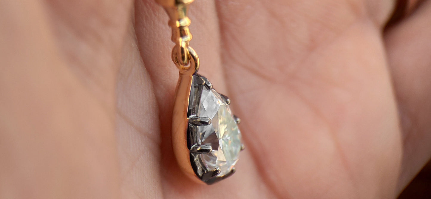 Pear Cut Moissanite Swivel Clasp Pendant, Collet set Georgian cut down set Pendant without chain, Wedding Pendant