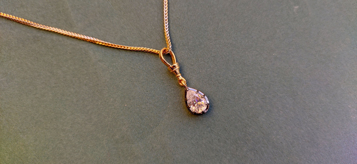 Pear Cut Moissanite Swivel Clasp Pendant, Collet set Georgian cut down set Pendant without chain, Wedding Pendant