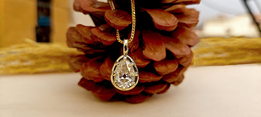 Old Mine Pear cut OMC, Antique Pear Georgian cut down set Solitaire Moissanite Pendant without chain, Pendant for women, gift for mother