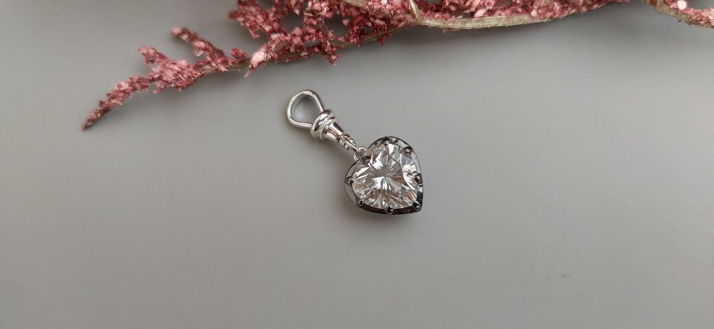 Heart Cut Moissanite Collet set Georgian cut down set Blackened gold Swivel Clasp Pendant,without chain,available in 5mm, 6mm, 7mm, 8mm, 9mm