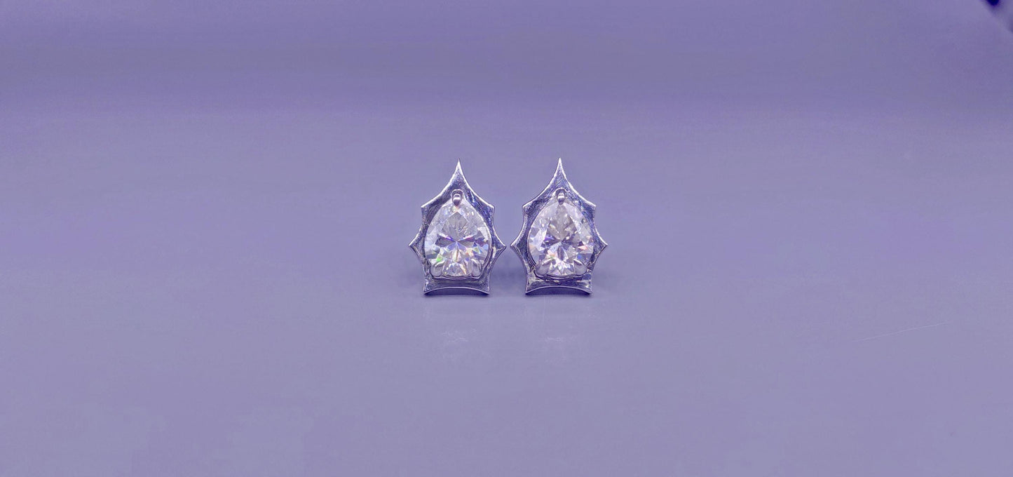 Pear Cut Moissanite in Georgian cut down setting, Solitaire Stud Earrings, Wedding Earrings,Push Back Earrings,Anniversary Studs
