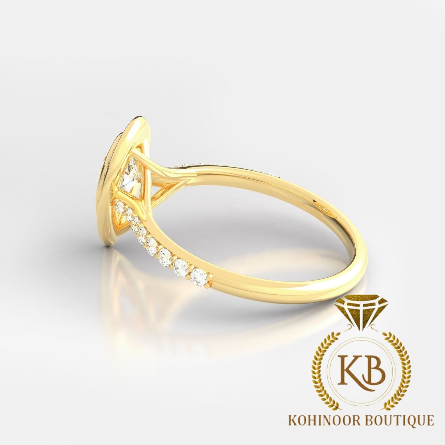 Pear Cut Moissanite Halo solitaire with side pave cross over shank engagement ring, low profile ring for women, gift for wife.