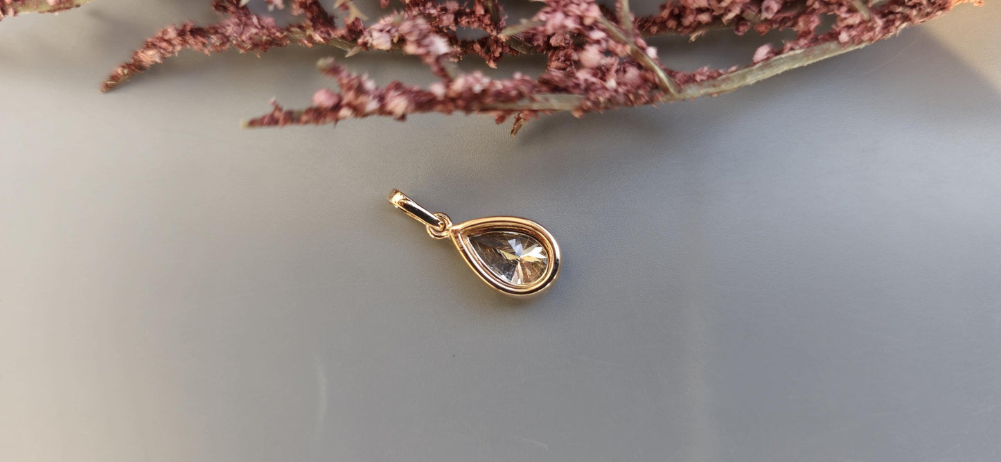 Pear Cut Moissanite Pendant, Collet set Georgian cut down set open back Pendant without chain, Wedding Pendant