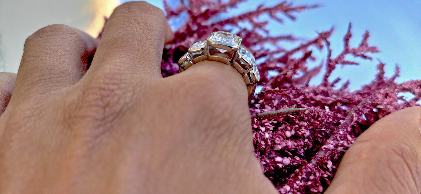 Emerald Cut 5 stone Moissanite Engagement ring, 5 stone anniversary band, ring for her, right hand ring