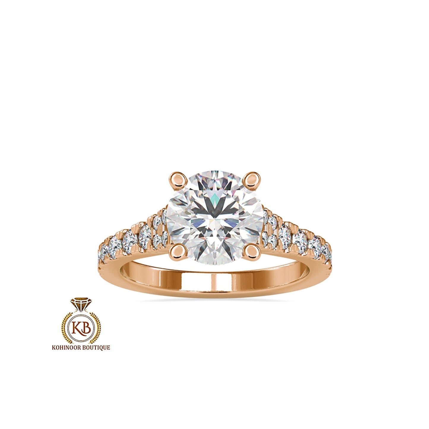 Round Cut Moissanite U-Pave Accented Engagement Ring with Pave Bridge and Prongs, high profile set ring, ring for her