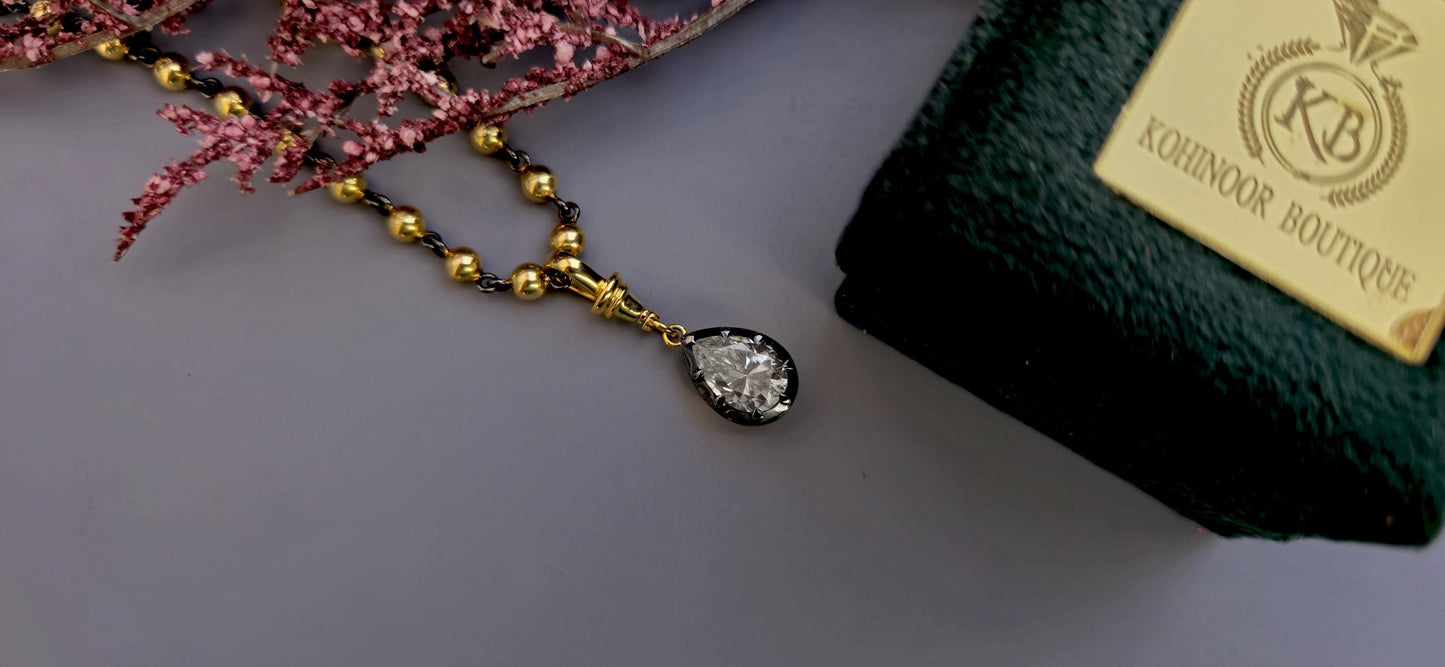 Pear Cut Moissanite Swivel Clasp Pendant, Collet set Georgian cut down set Pendant without chain, Wedding Pendant