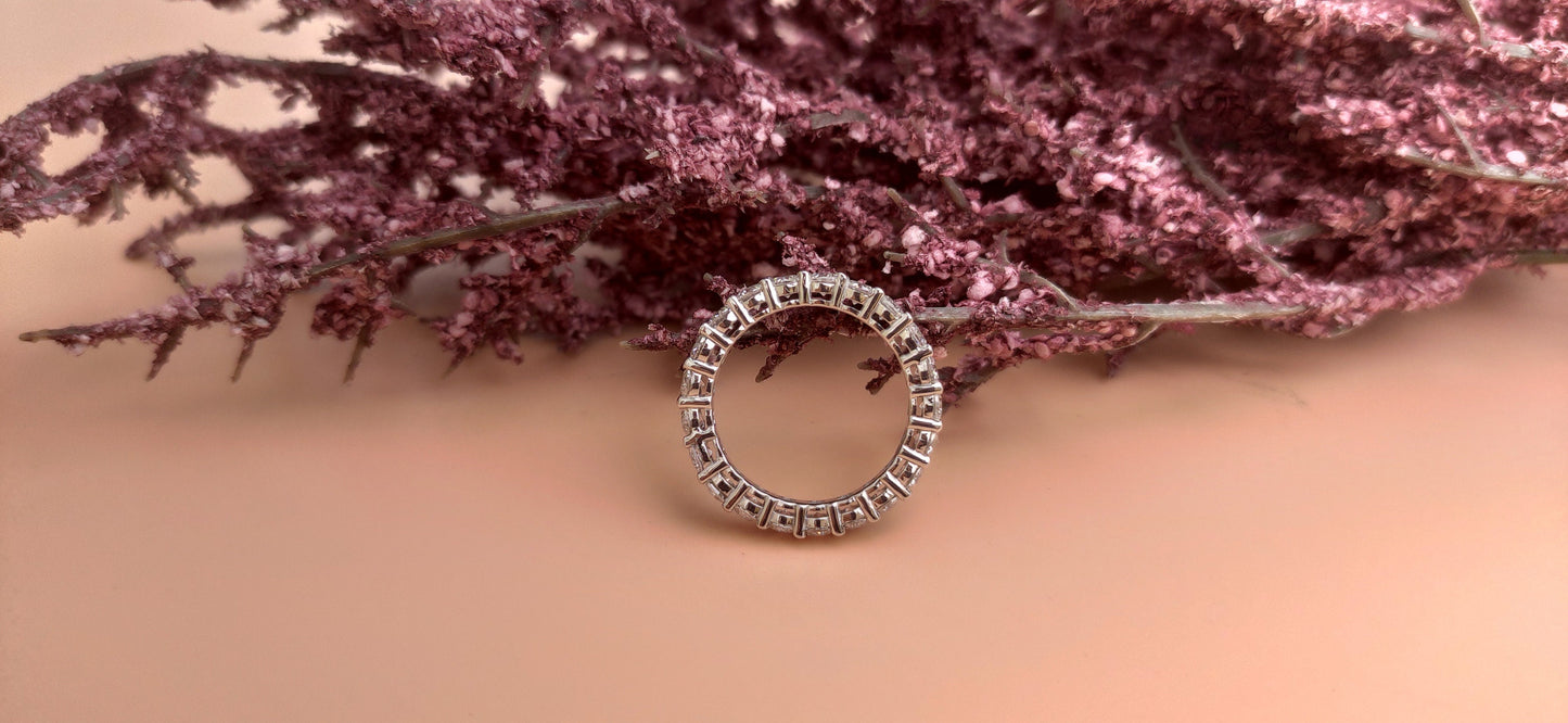 Ready to ship 3 mm Classic Round Cut Moissanite eternity band in silver Size US 6