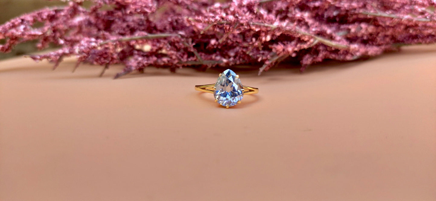 Old Mine Antique OMC Blue Pear Cut Moissanite Solitaire Engagement Ring, ring for her, gift for her Georgian era ring, Marie-Antoinette ring