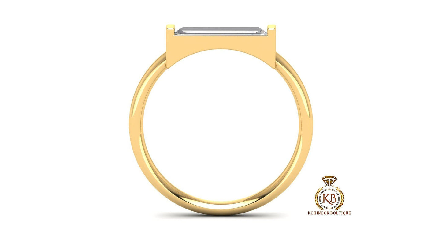 Elongated Baguette Moissanite engagement ring, East West Set Baguette , Statement minimalist daily wear right hand ring, stackable ring