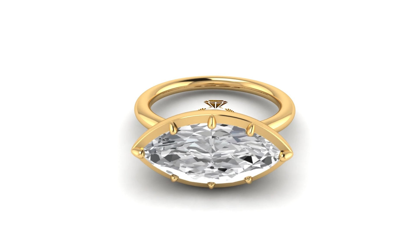 East West set Marquise Button Back Georgian Cut Down Set Moissanite Solitaire Engagement ring, Ring for her, proposal Ring.
