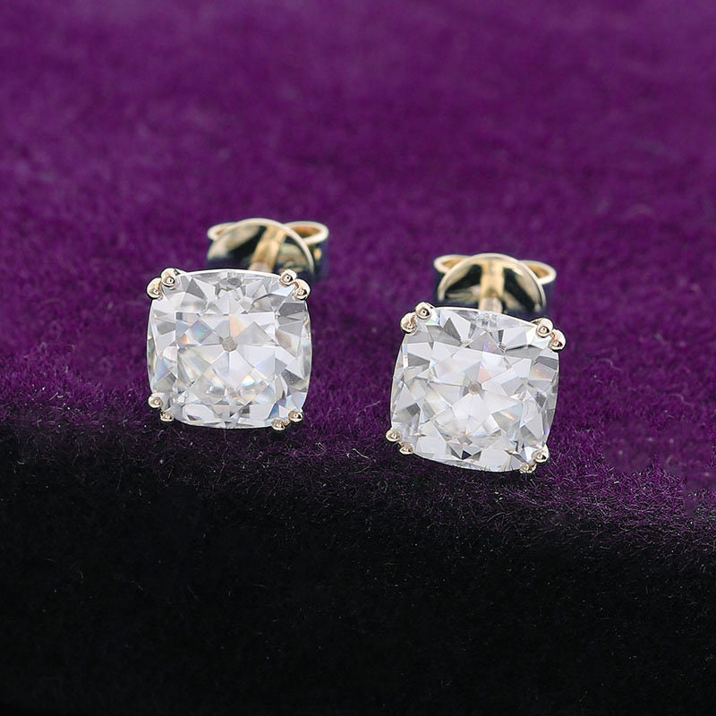 Cushion Old Mine Cut OMC Moissanite Earrings studs , Studs for women, Mother's day gift, screw back , push back earring, wedding studs