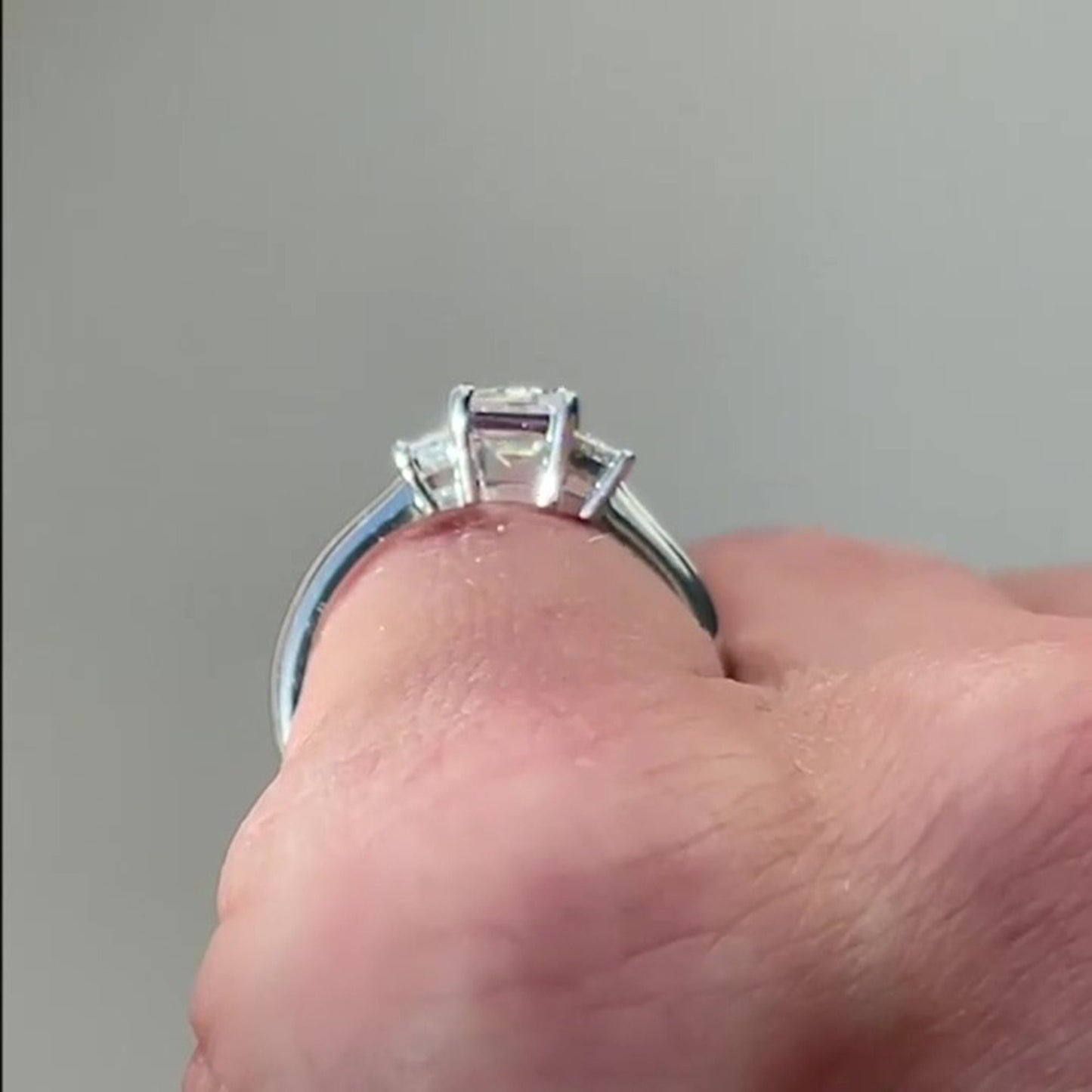 Emerald & Trapezoid 3 stone moissanite Engagement ring, ring for her, gift for women, 3 stone anniversary ring, proposal ring.