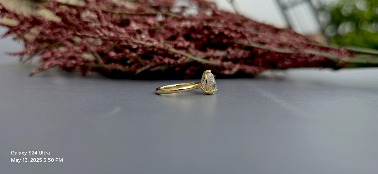 Tilted Pear Cut moissanite ring, Ring for her, ring for women, diagonal pear ring, Engagement ring, Travel ring, gift for women