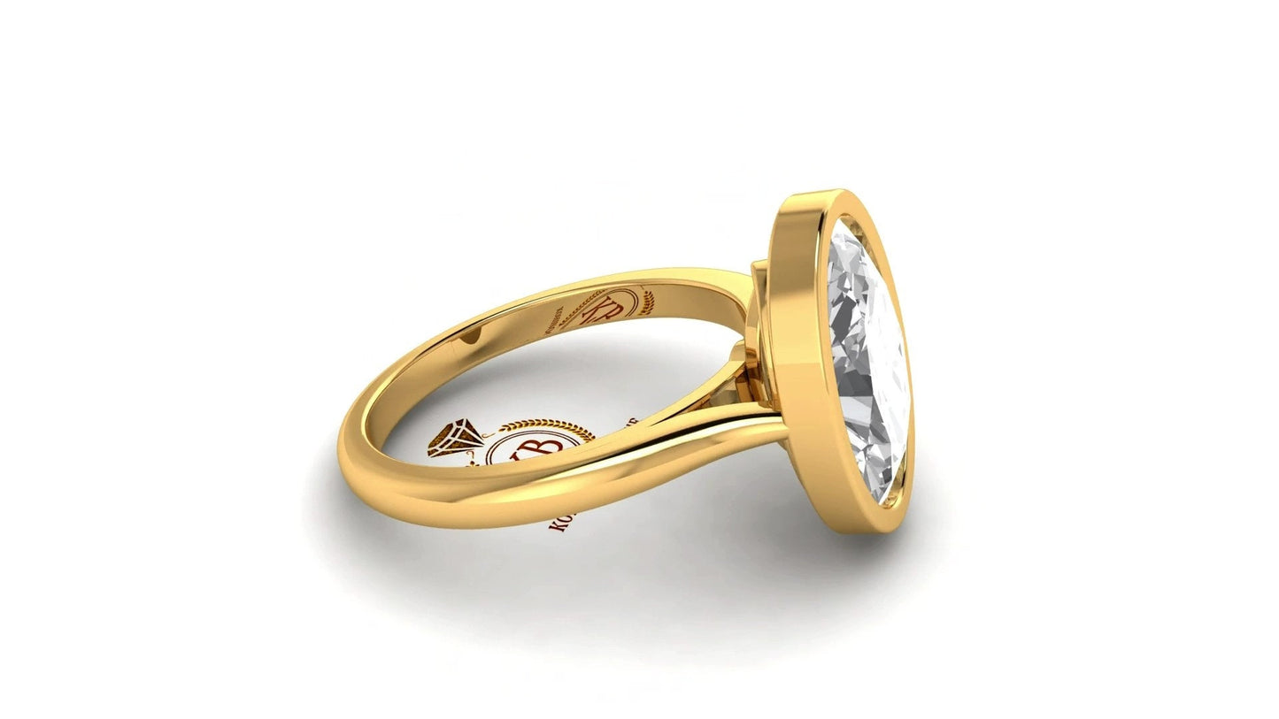 Oval Cut Moissanite Bezel set with twisted basket Solitaire Engagement Ring, Customisable in any size and shape of moissanite.