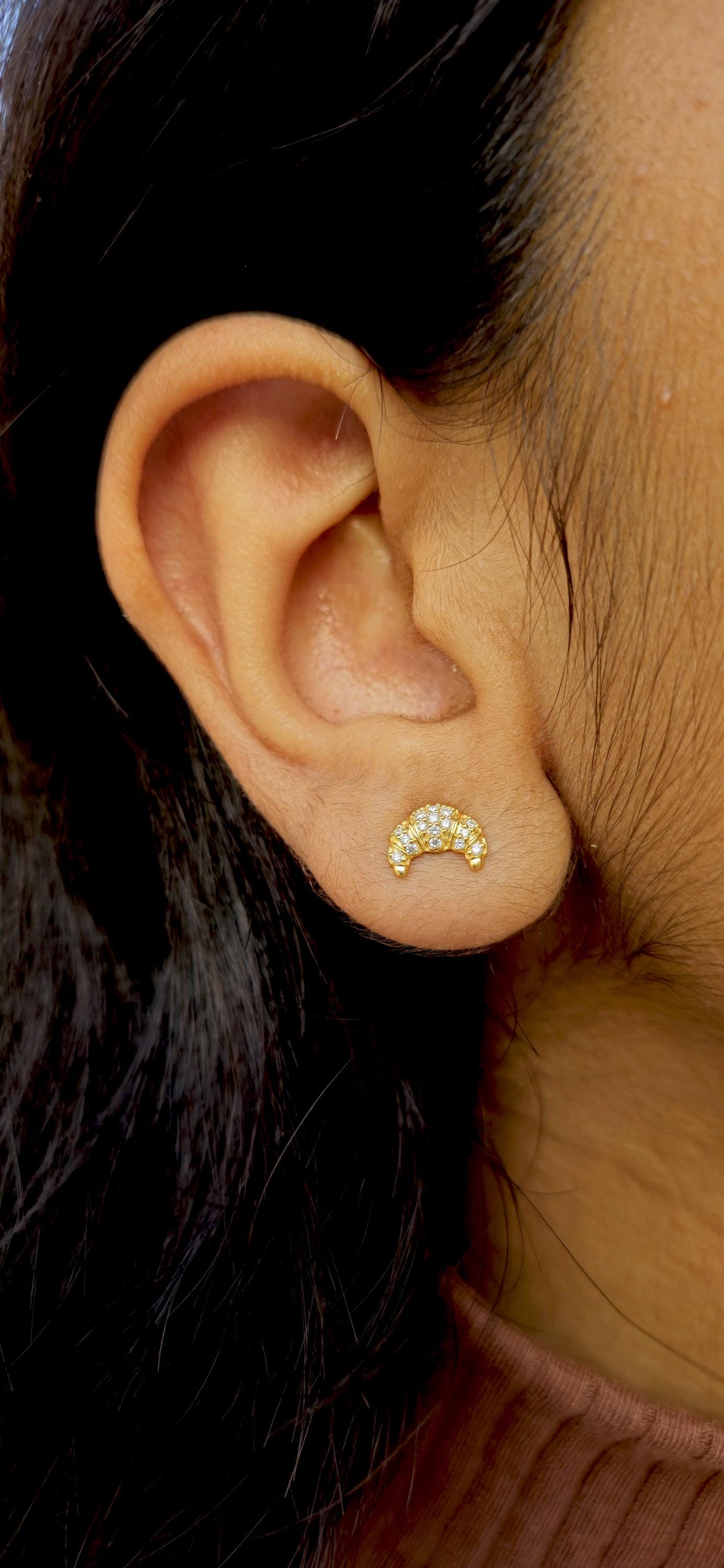 Croissant shape Lab grown cluster studs for her, Earrings studs for women