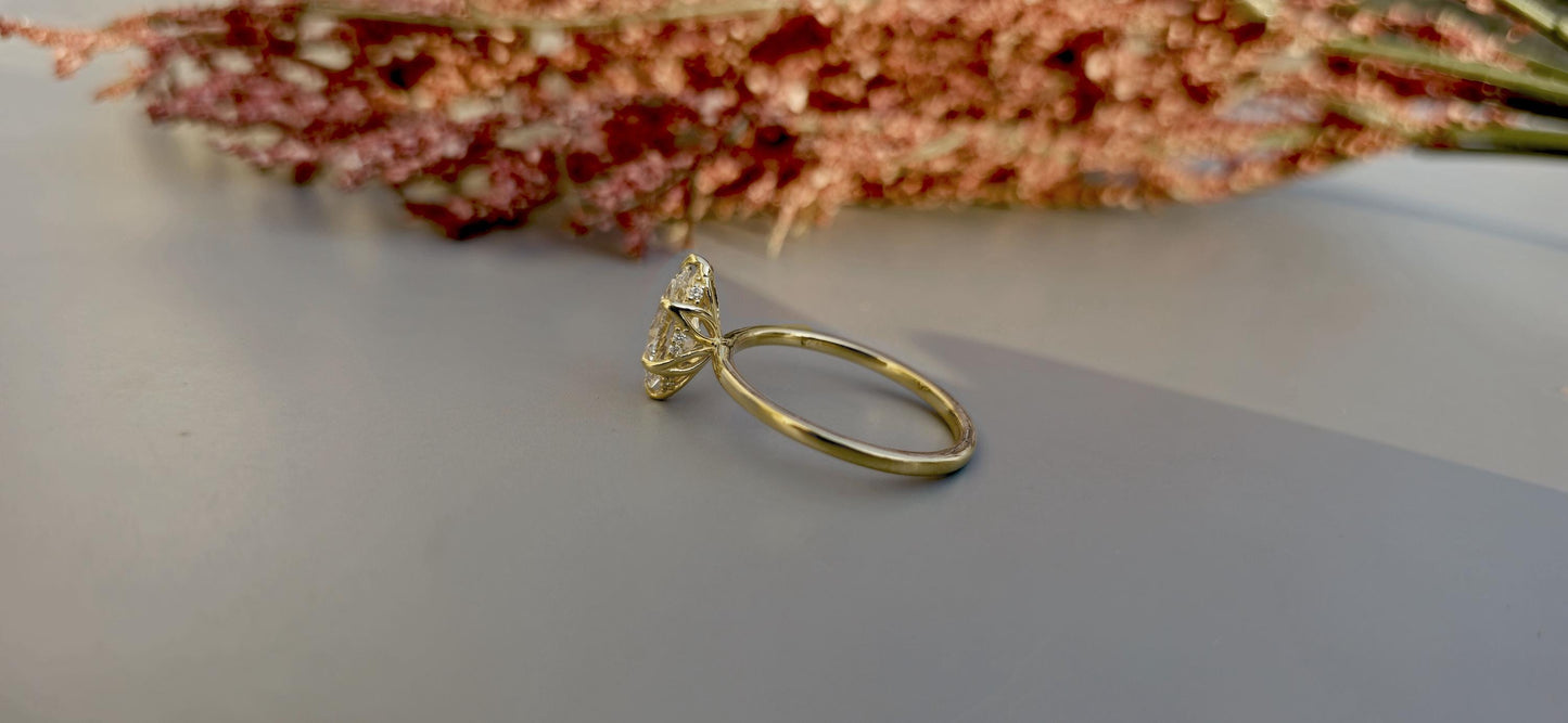 Marquise Cut Hidden Halo Tulip floral basket, IGI certified Lab grown diamond Engagement Ring, Anniversary gift for wife, Ring for women