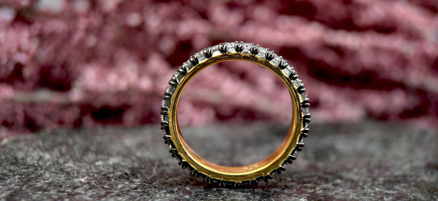 Moissanite Georgian Cut-Down Blackened Gold eternity band, also available in half eternity, blackened gold wedding band, band for women