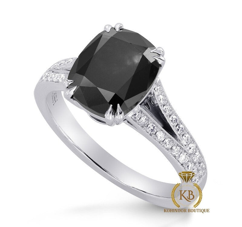Cushion Black Onyx Diamond solitaire Engagement\wedding\propose\anniversary\promise Ring in 18k\14k\10k White\Yellow\Rose Gold