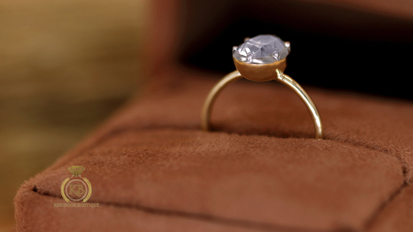 Oval Button Back Georgian Cut Down Colet Set Moissanite Solitaire Engagement ring, Ring for her, Edwardian ring, Vintage ring.