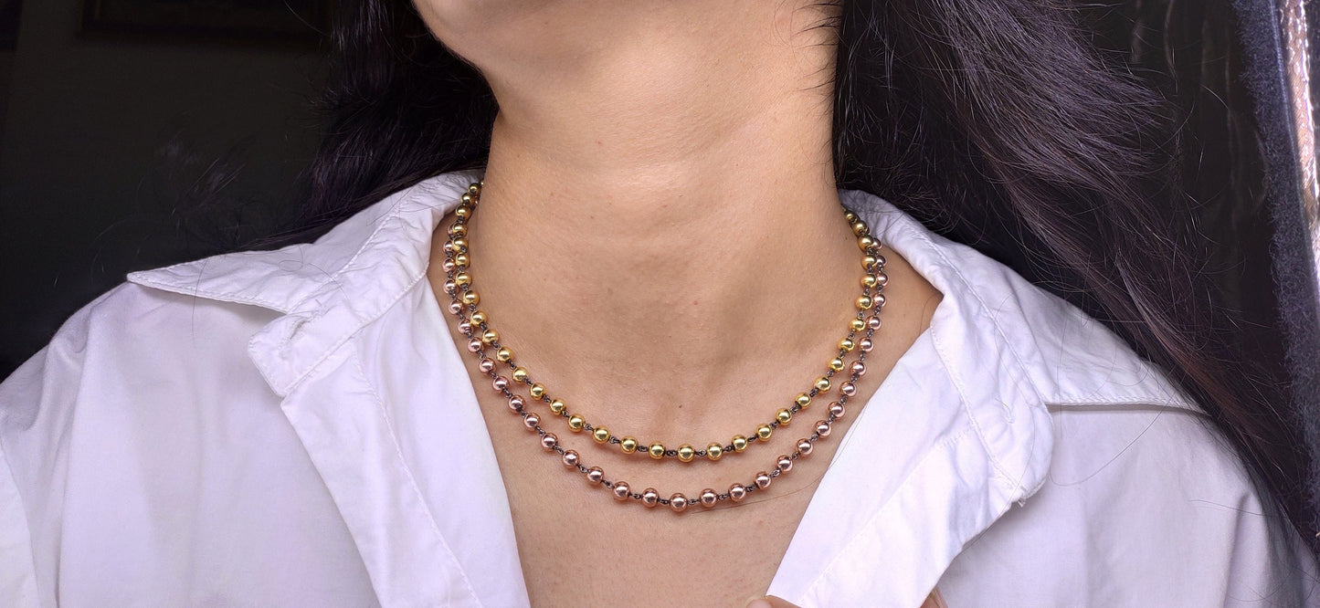 Ready to dispatch, Gold plated Ball n Chain Necklace with blackened gold links without pendant, Edwardian necklace, necklace for women