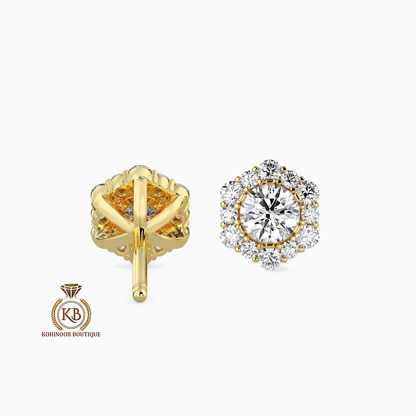 Moissanite Earrings, Halo Moissanite Stud Earrings, Round Moissanite Earrings, Gold Moissanite Earrings, Customized Earrings