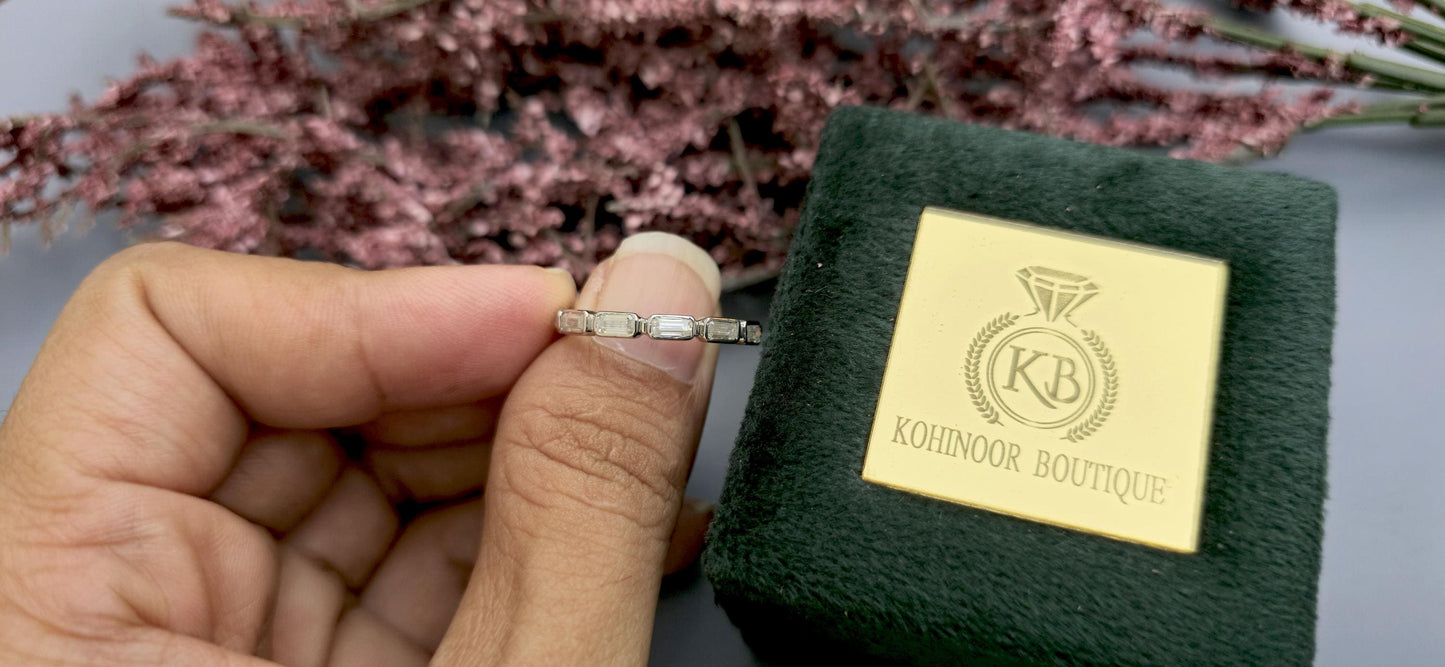 East West Set Emerald Cut Moissanite Bezel Set Full\Half Eternity wedding band, Stackable ring, Statement ring