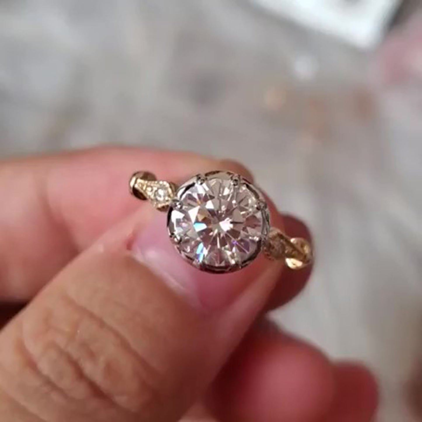 Round Button Back Georgian Cut Down Set Moissanite Solitaire Engagement ring, Ring for her, proposal Ring , Right hand statement ring.