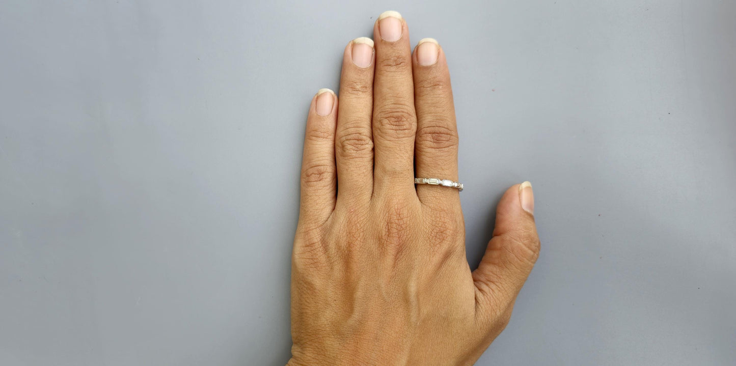 East West Set Emerald Cut Moissanite Bezel Set Full\Half Eternity wedding band, Stackable ring, Statement ring