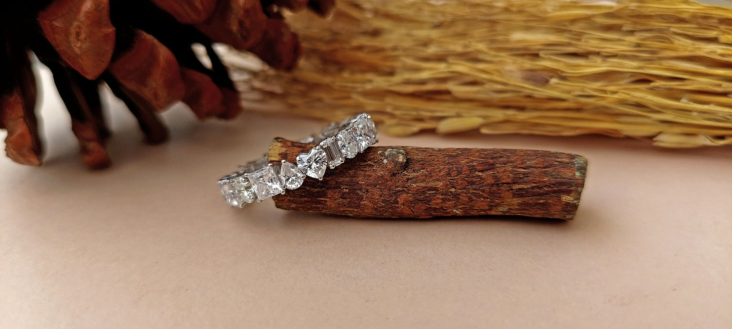 Multi shape Moissanite Eternity Band, stackable ring, All in one, Customised it in half\Full Eternity with your favorite shapes