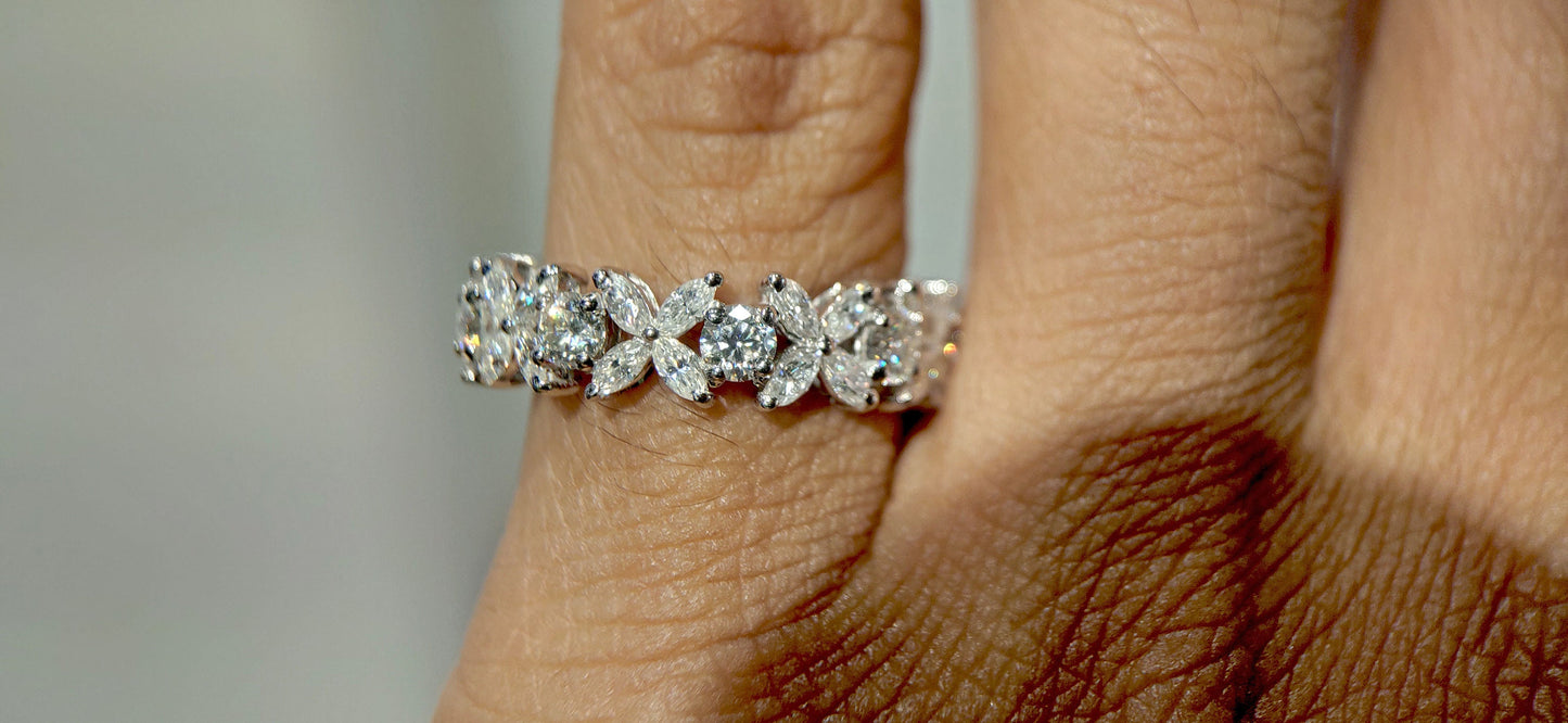 Marquise Alternating Lab grown diamond eternity wedding band, Bridal stackable, Anniversary gift for wife, Right hand ring