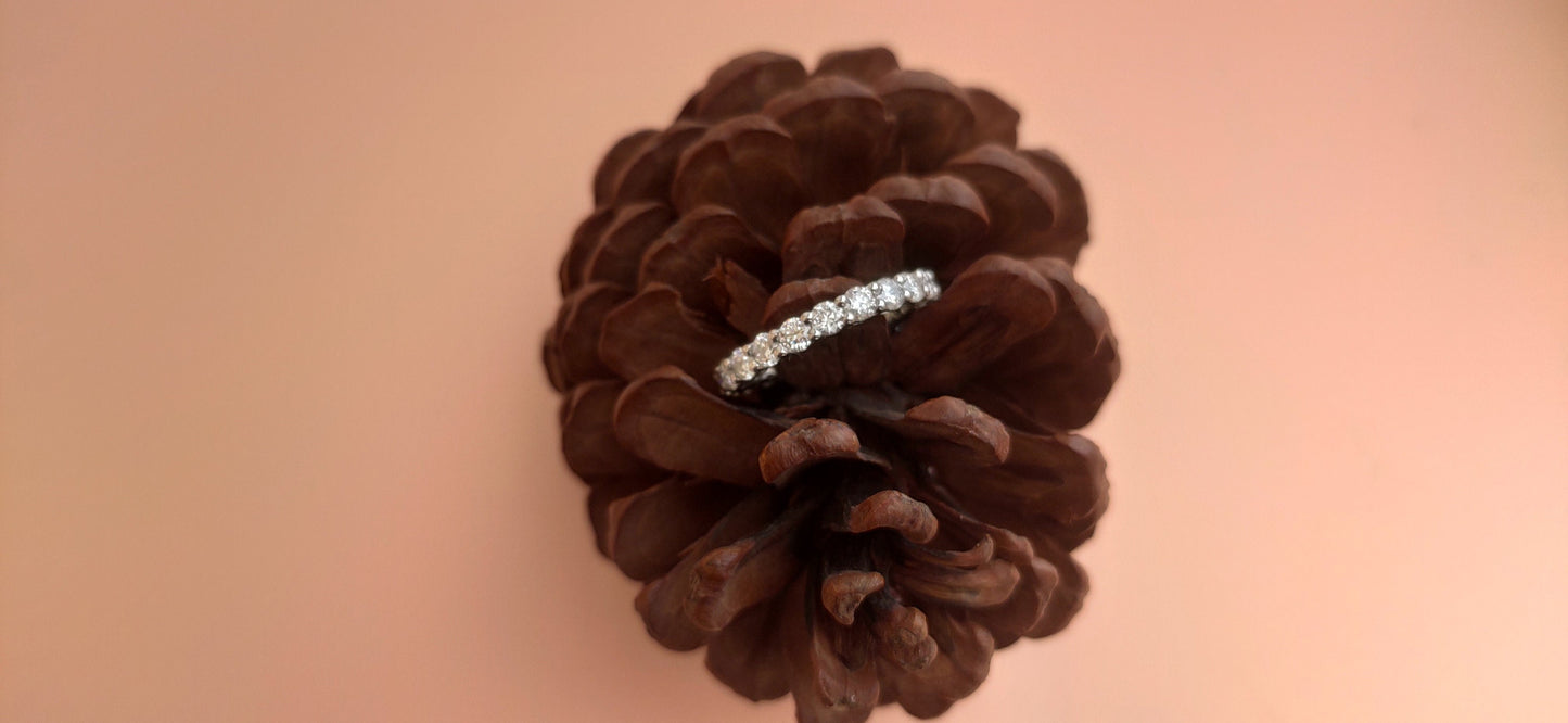 Ready to ship 3 mm Classic Round Cut Moissanite eternity band in silver Size US 6