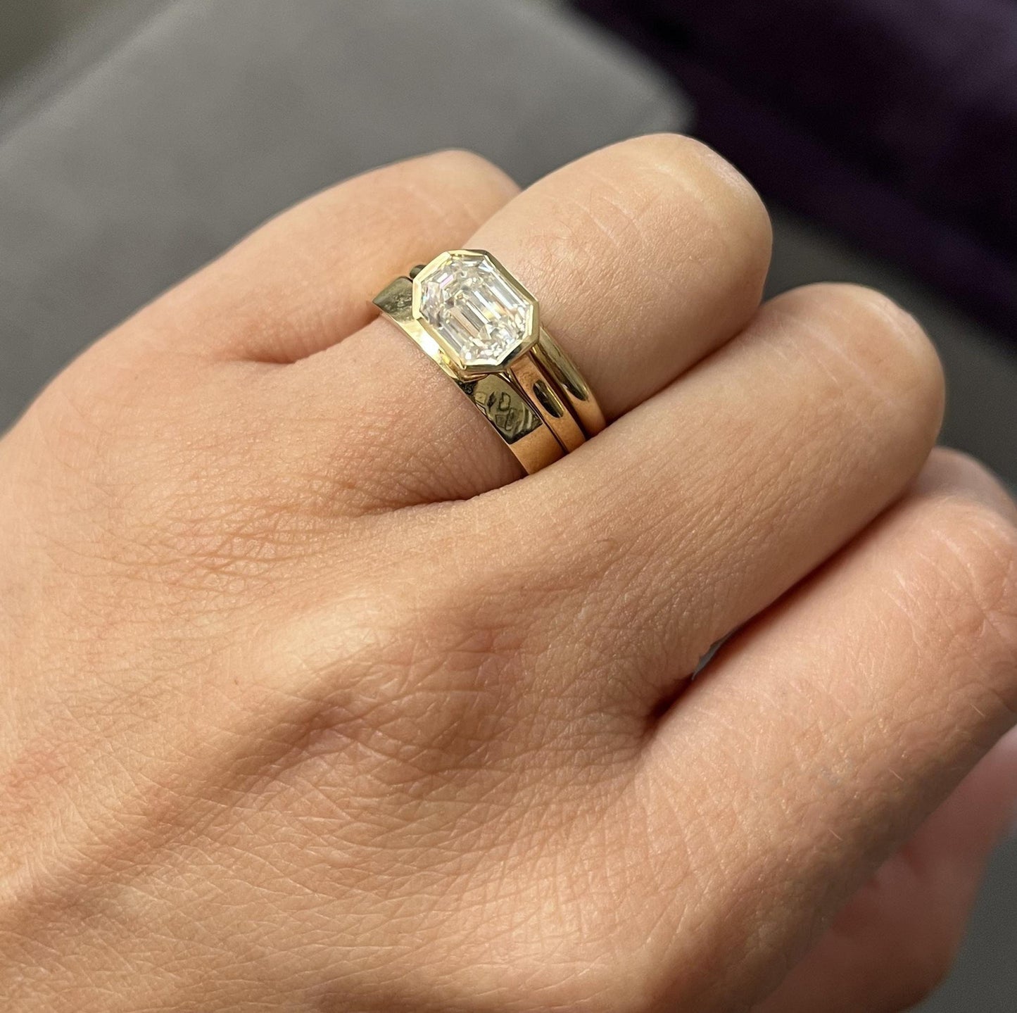 Emerald Cut Moissanite Bezel Engagement solitaire ring without band, right hand ring, statement moissanite ring, ring for women