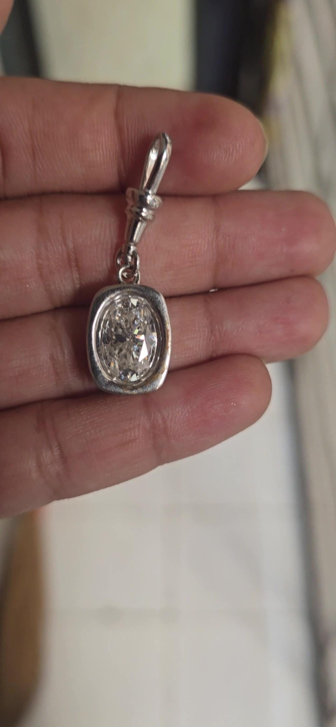 Oval Cut Moissanite Bezel Button back set Pendant with Swivel Clasp and without chain, statement pendant.