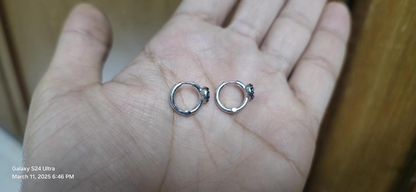 Georgian Victorian Style Moissanite Hoops, Georgian cut down Button back huggie, Blackened Gold Stud Earrings, Wedding Earring.