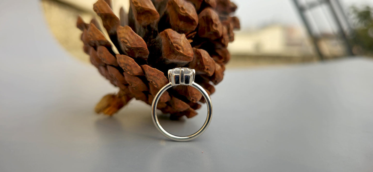 Emerald cut Moissanite Compass prong Basket set solitaire Engagement Ring for women, promise Proposal Ring, ring for her, gift for women