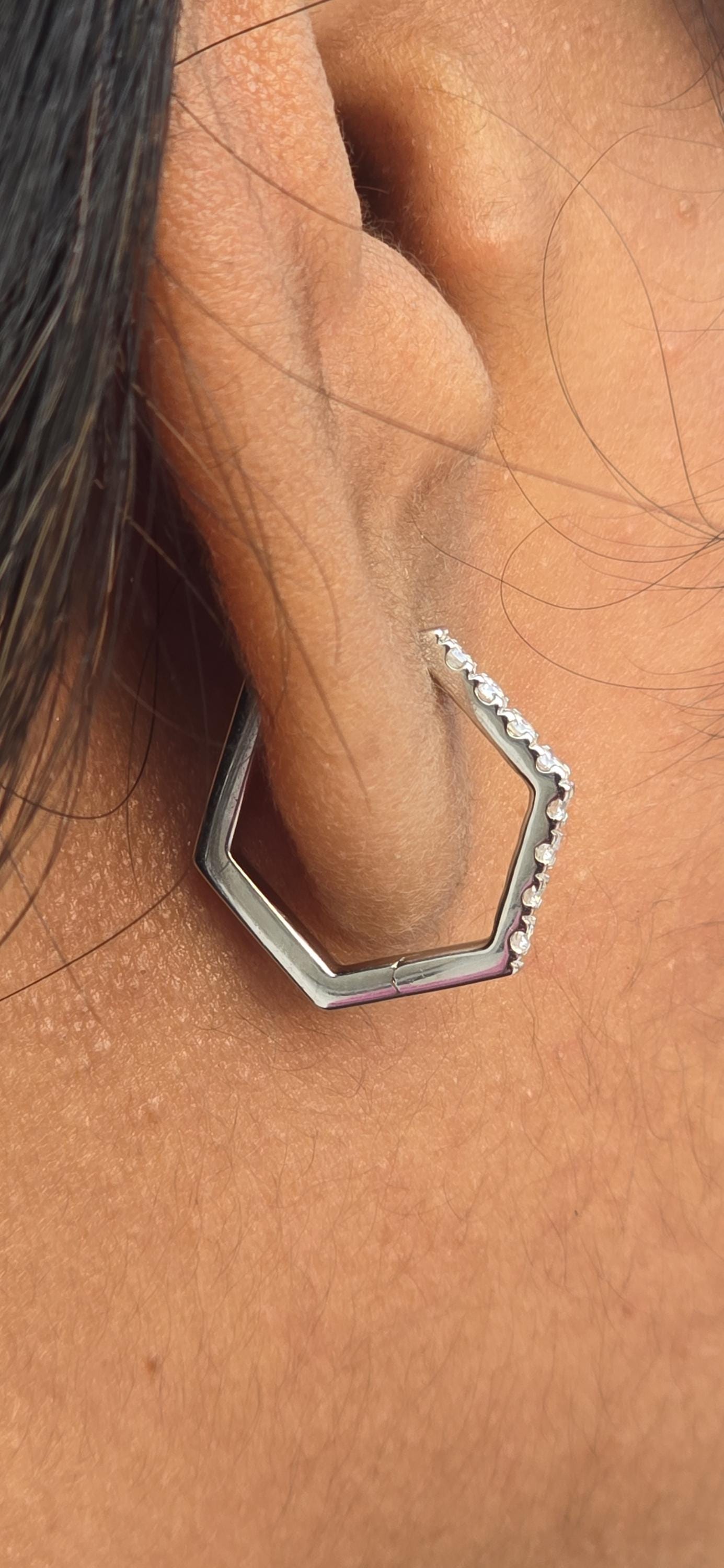 Pavé Hexagon Moissanite Hoops earrings, Statement earrings available in Silver, 18k\14k\10k White\Yellow\Rose Gold and Platinum