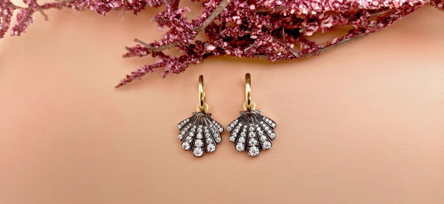 Natural diamond Shell shaped Georgian cut down button back set earrings, Huggie for women, earrings for women