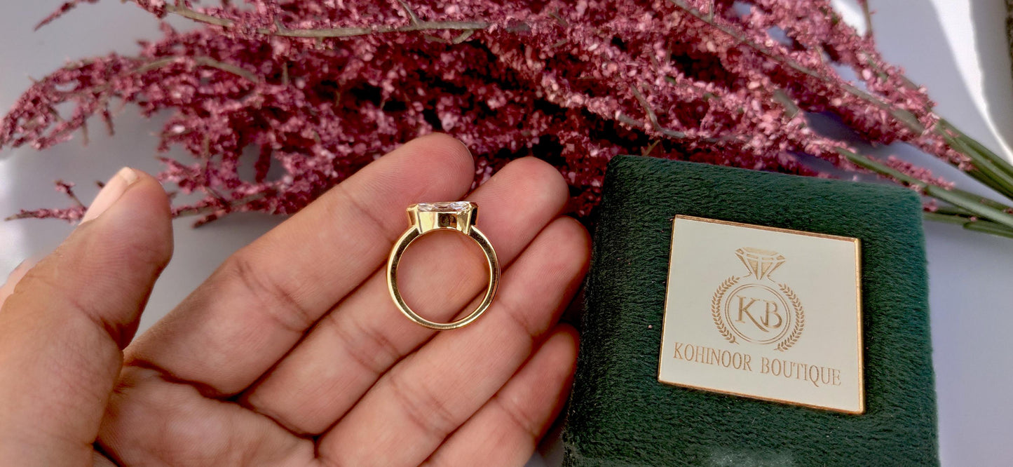 Marquise moissanite half bezel low profile set ring, ring for her, ring for women, gift for women