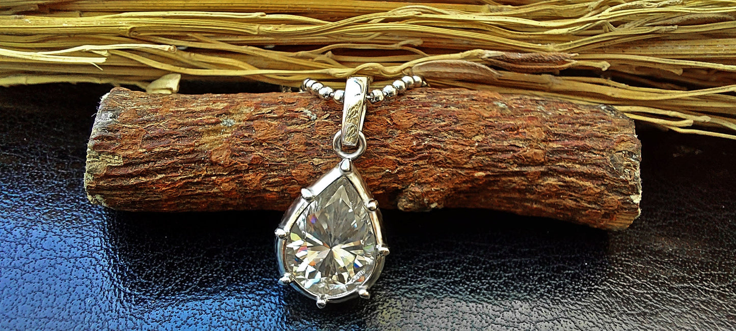 Pear Pendant, Georgian cut down set Solitaire Moissanite Pendant without chain, Pendant for women, Anniversary Gift, Gift for Girlfriend